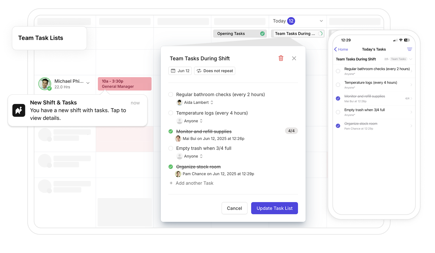 Manage tasks in Camelo app
