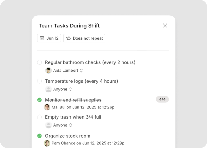 View task list in Camelo app