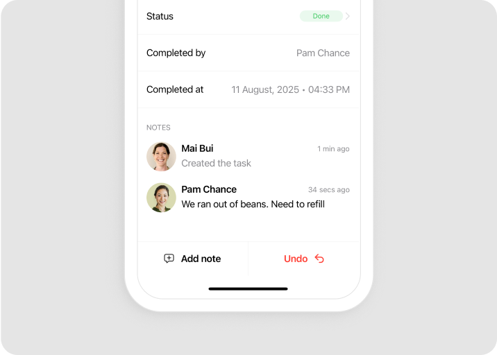 Mark tasks done in Camelo app