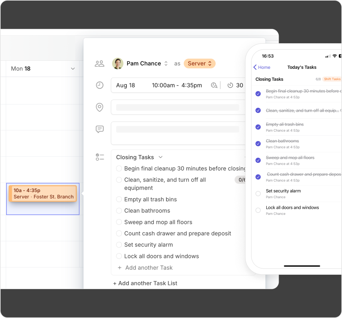 Shift task list in Camelo app