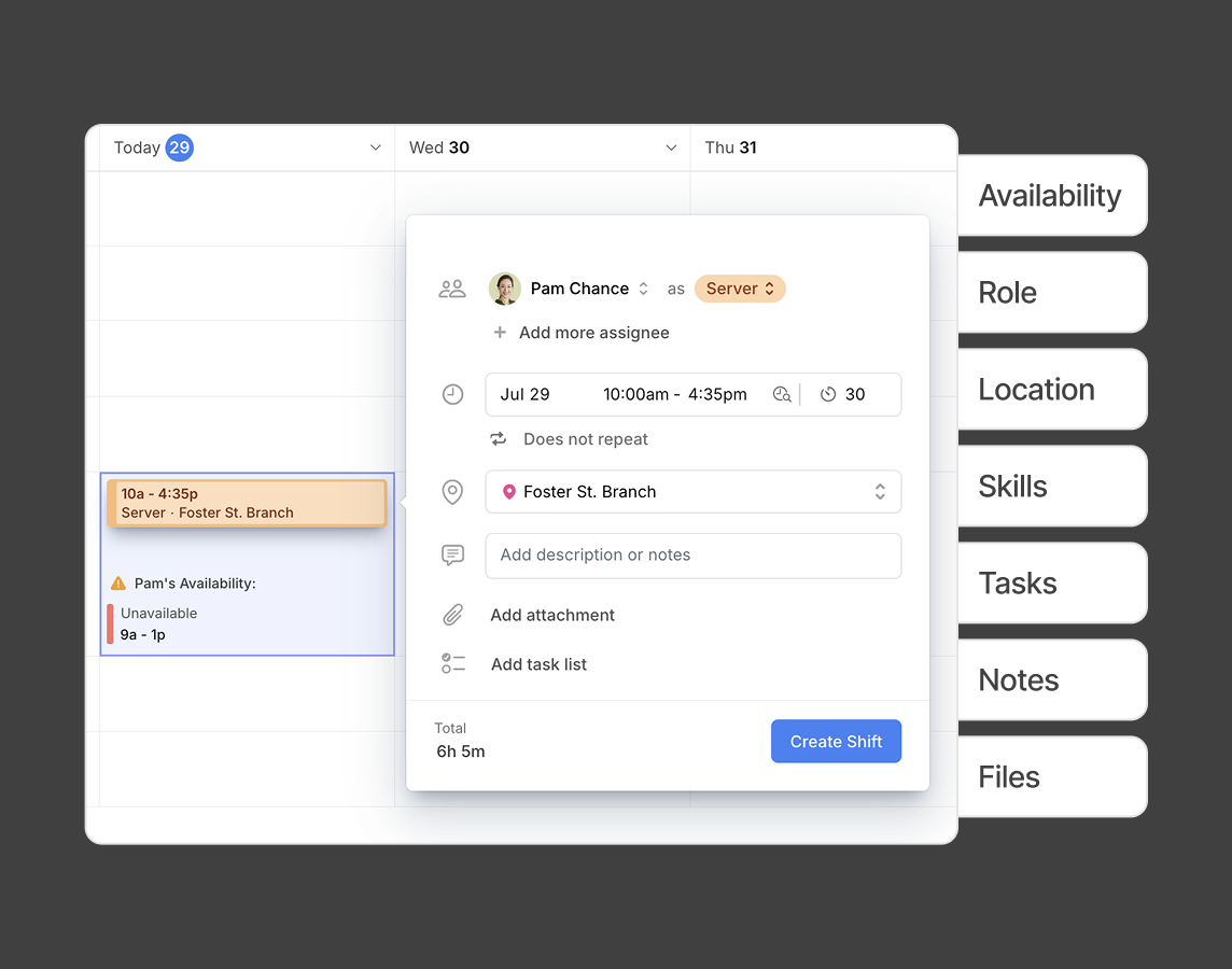 Assign shift in seconds