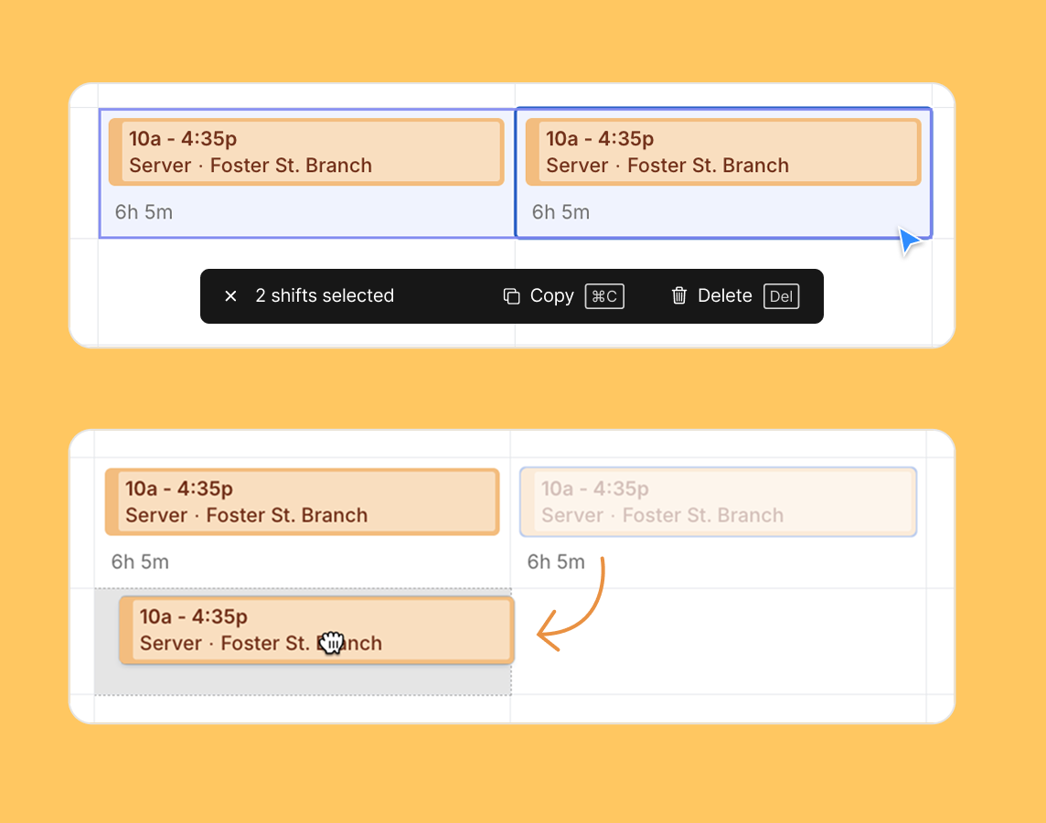 Drag and drop, or bulk update shifts