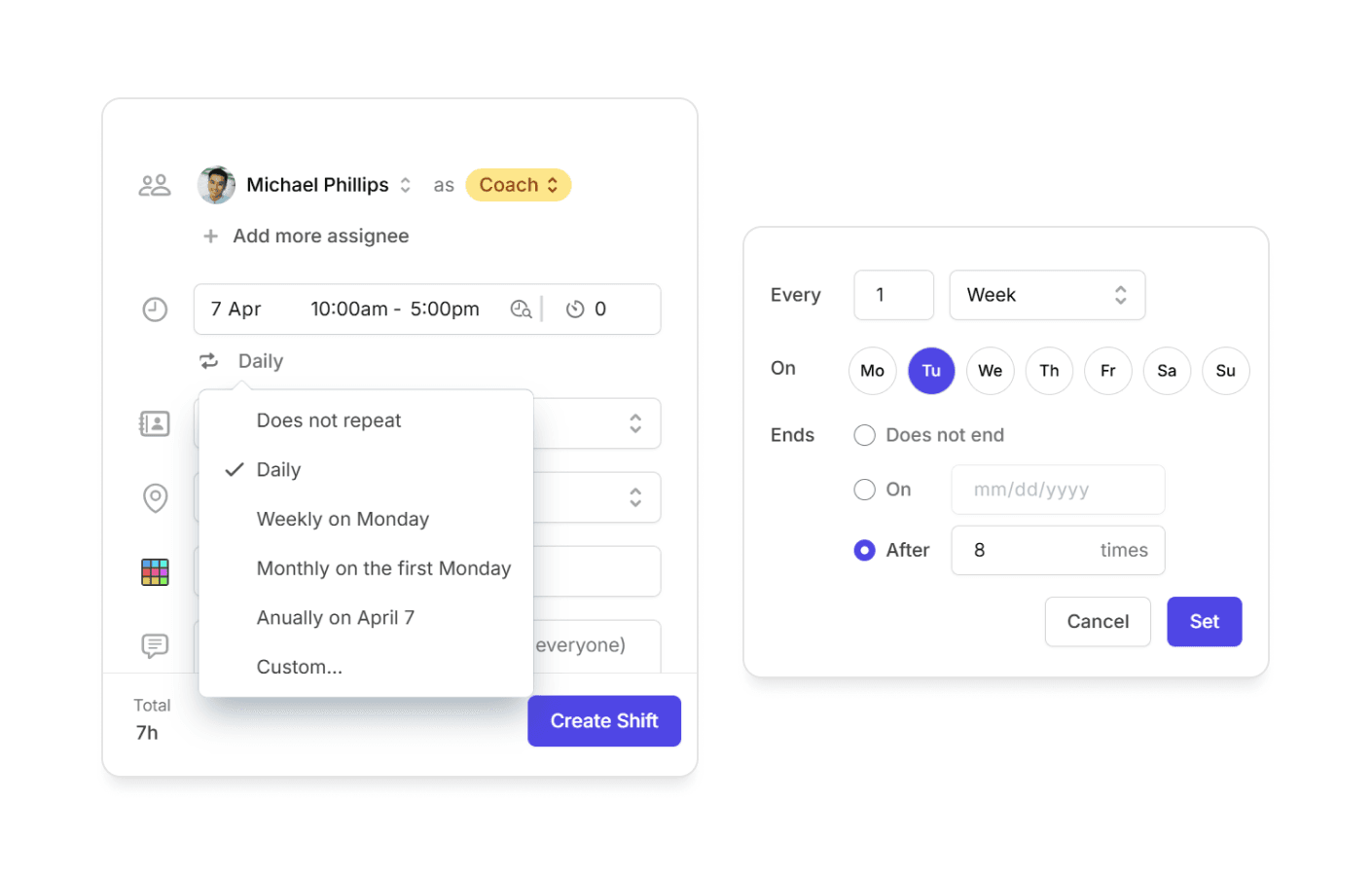 recurring shifts on Camelo employee scheduling app