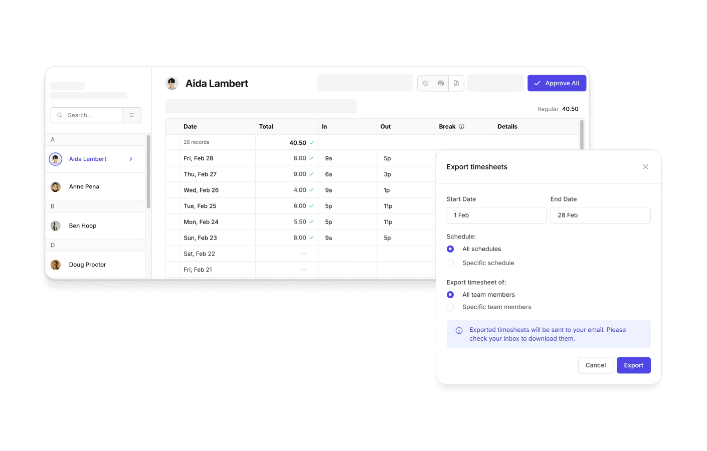 Camelo’s automated timesheet calculation