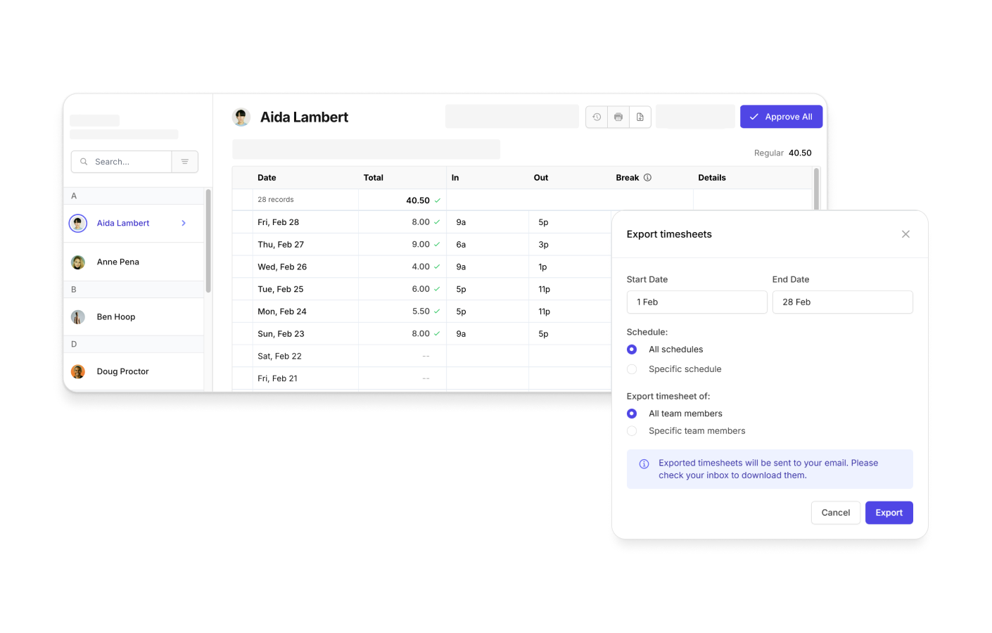 Camelo’s time tracking feature