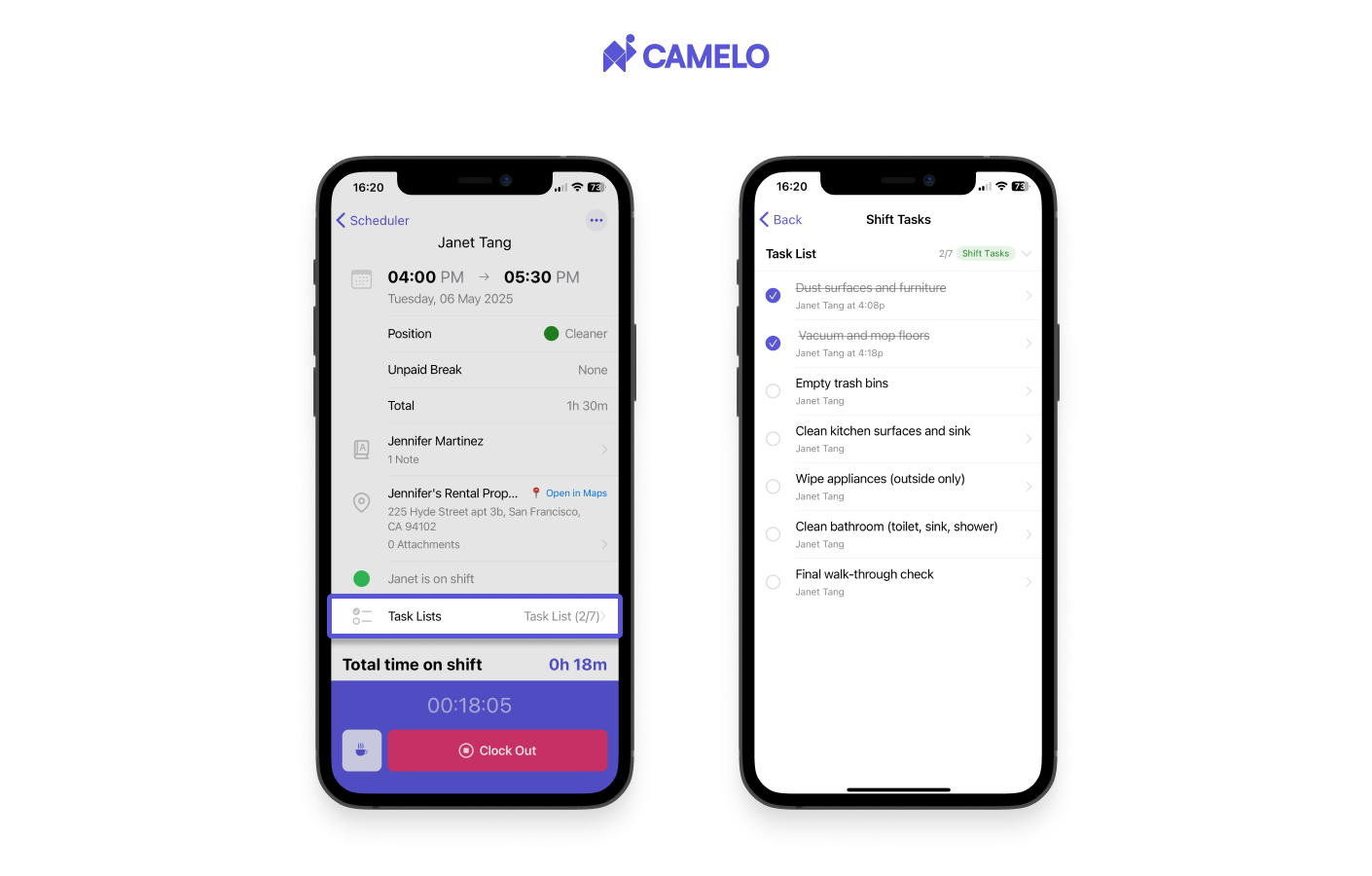 task management on Camelo scheduling app